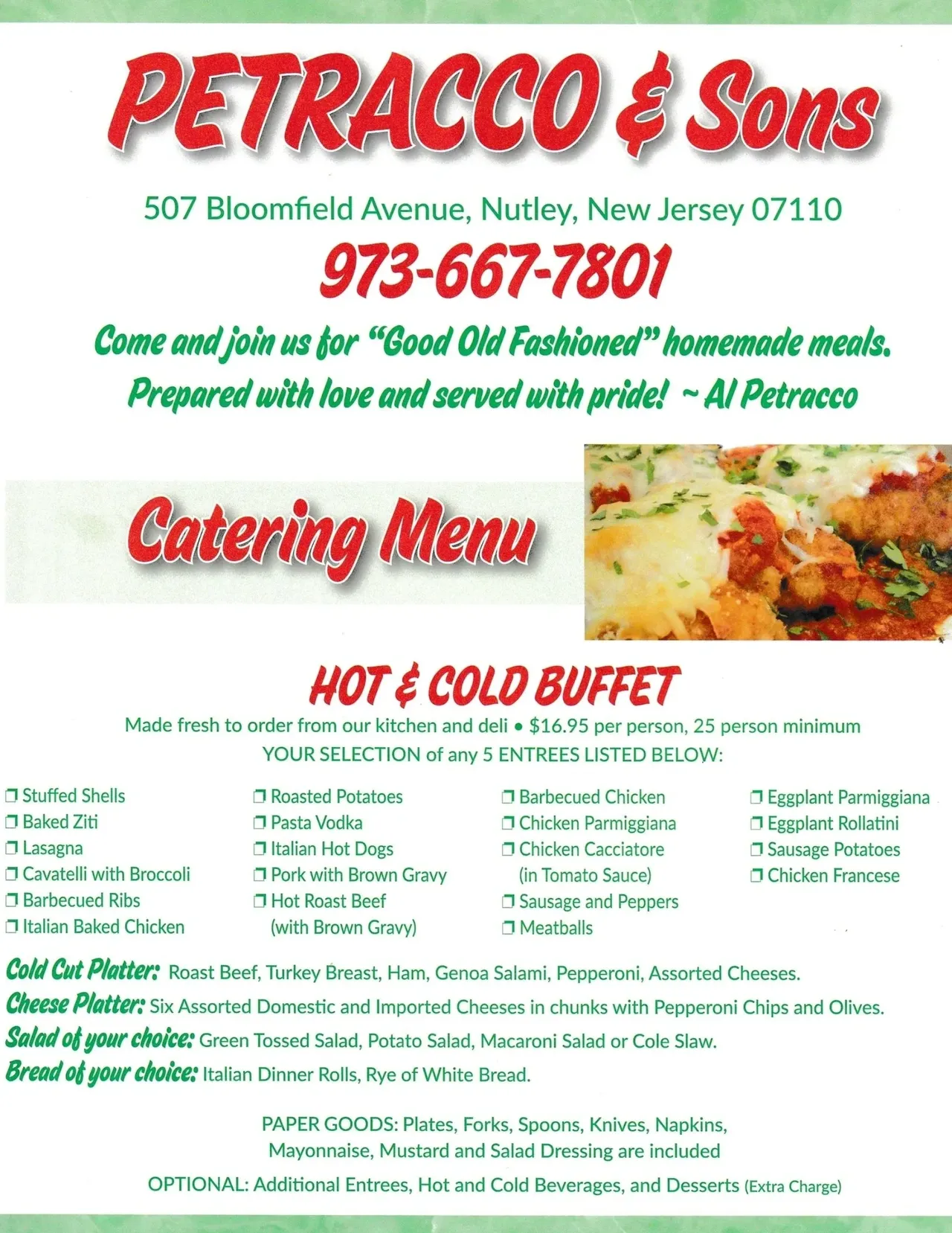 Petracco & Sons Catering Menu Cover