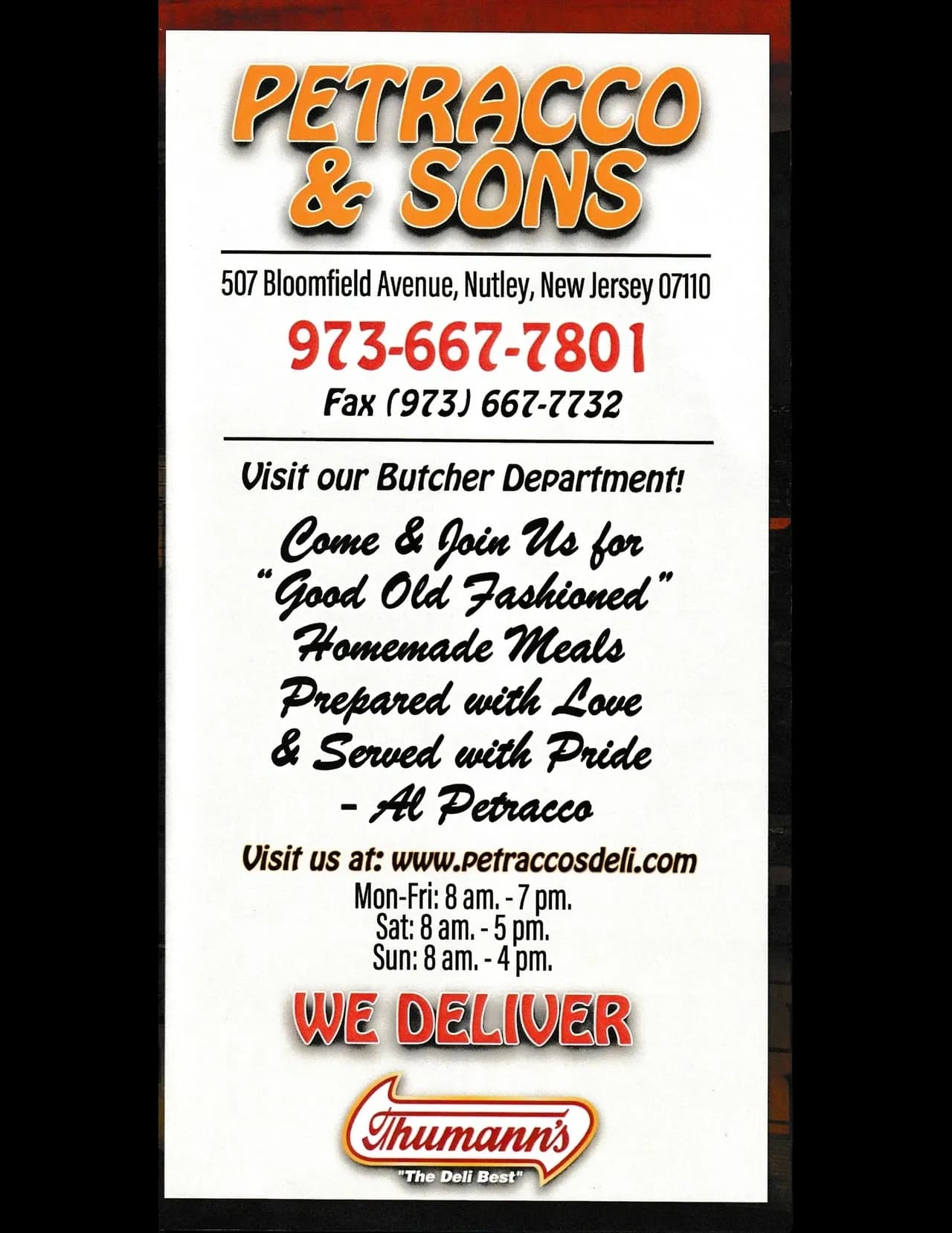 Petracco & Sons Menu Cover